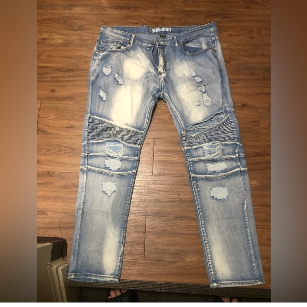 Blue Skinny Moto-Style Jeans with Distressed Details